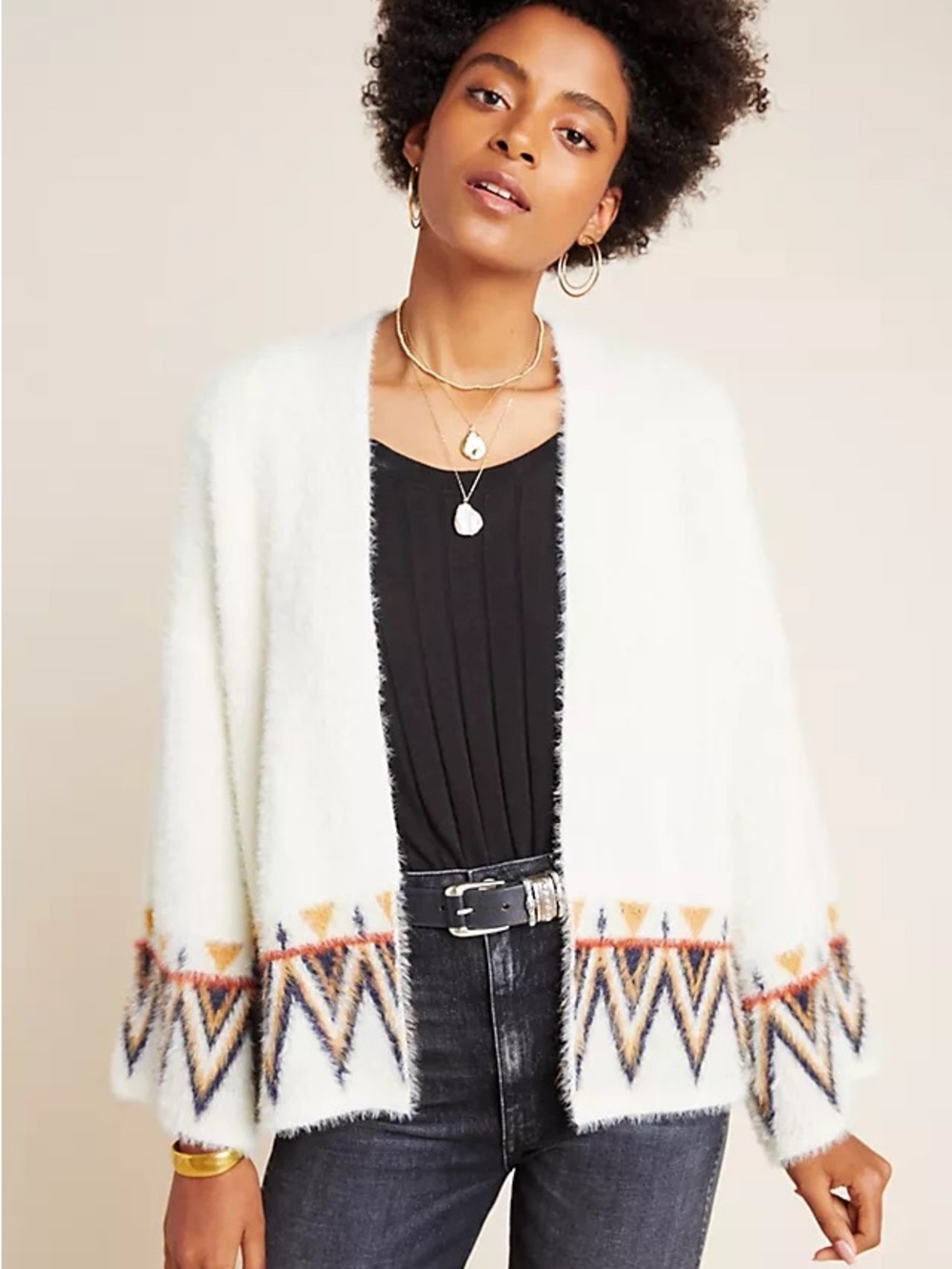 Anthropologie Flynn Knit Cardigan Eyelash‎ Aztec Cream OS